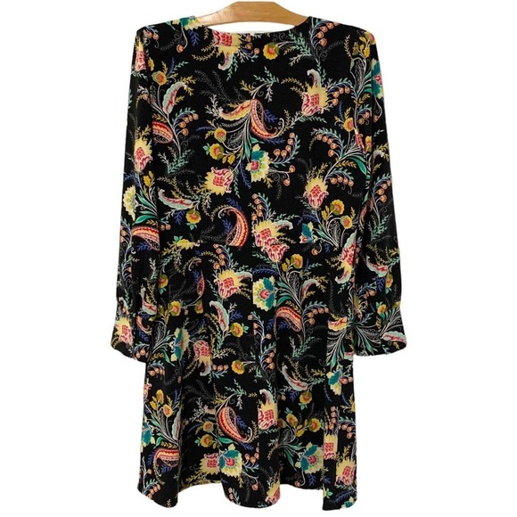 Ann Taylor LOFT | Dress Black Floral Paisley Long Sleeve Round Neck- Size 10 - Picture 1 of 9